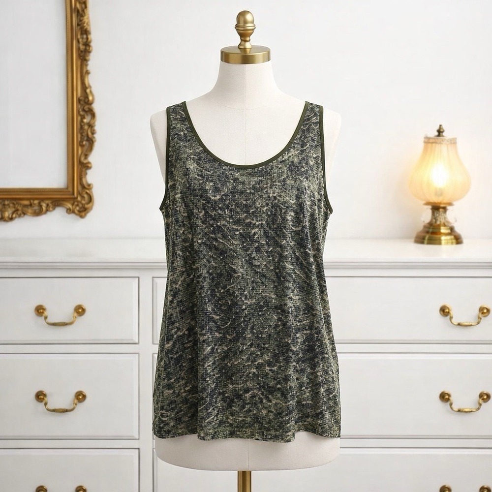 New Lane Bryant Tank Top Sleeveless Sequins Knit Glam Green Camo Size 26/28